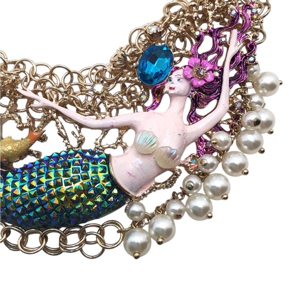 🌊✨ Betsey Johnson Rare Pearl Mermaid Statement Frontal Necklace✨🌊 - Picture 13 of 16